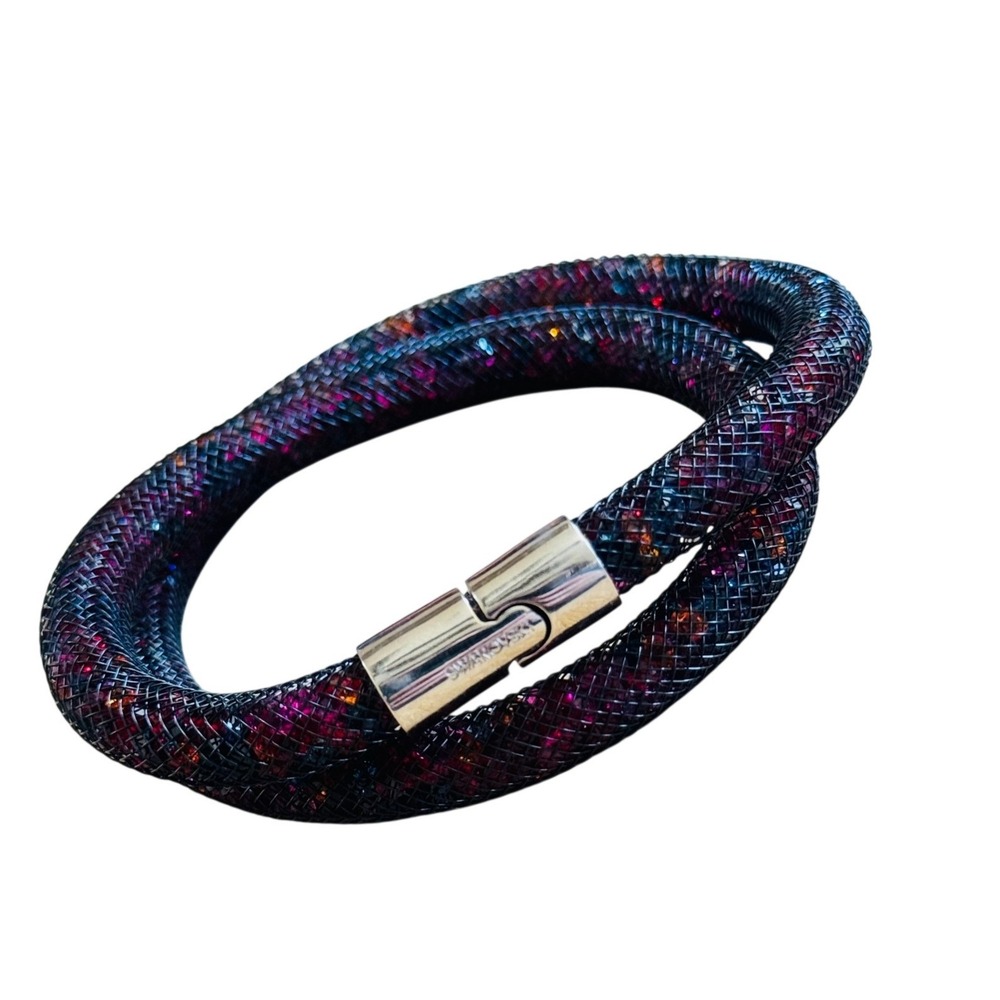 Swarovski Stardust Colorful Mesh Bracelet Crystal Double Wrap Jeweled Silver